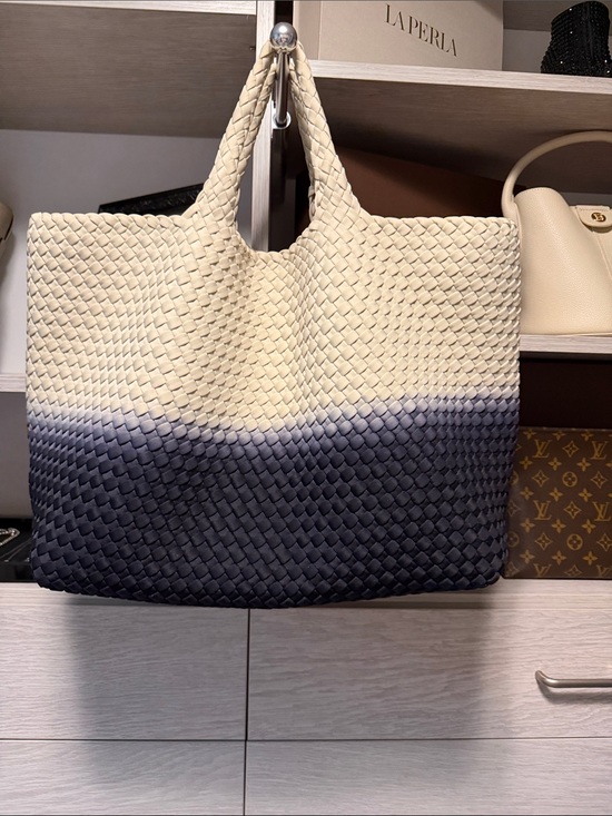 Naghedi Handbags - Naghedi Large NYC Two-Tone Woven Tote Bag in Cream and Black with Matching pouch